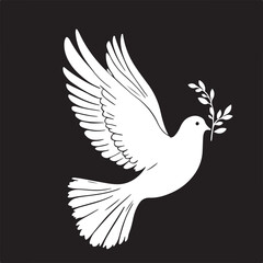 Obraz premium A silhouette of a dove flying with an olive branch in its beak, symbolizing peace and harmony.