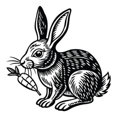 Black and White Rabbit Illustration with Carrot