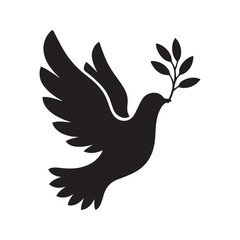 A silhouette of a dove flying with an olive branch in its beak, symbolizing peace and harmony.