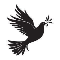 A silhouette of a dove flying with an olive branch in its beak, symbolizing peace and harmony.