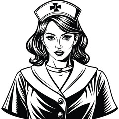 Vintage Nurse Illustration in Black and White