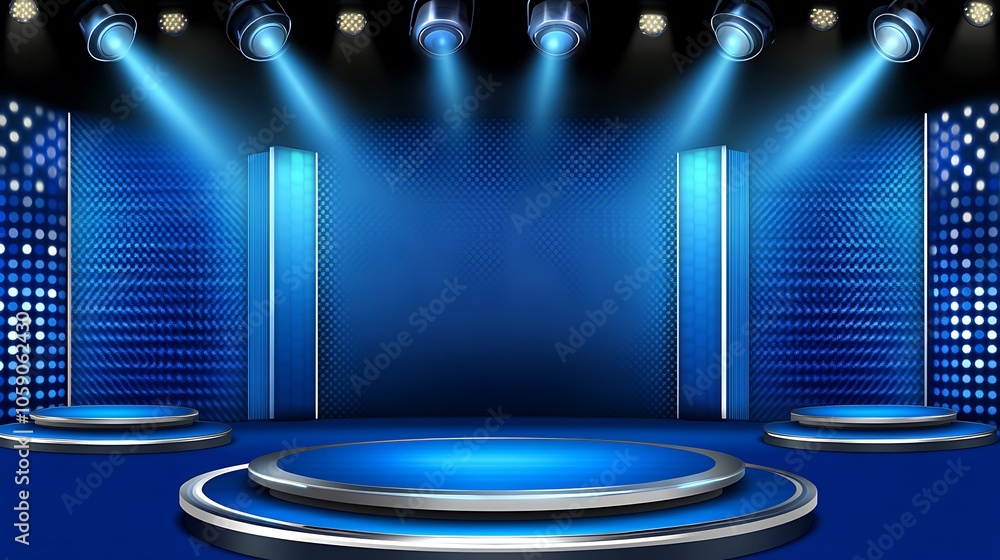 Poster blue stage spotlight background subtle blur background with space for custom text