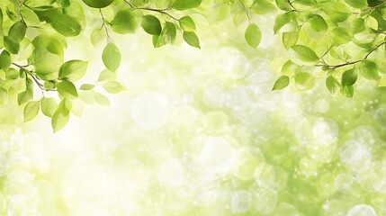 Naklejka premium Green Leaves and Bokeh Background Minimalist White Background with Space for Text