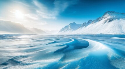 Obraz premium Serene Winter Landscape with Ice and Mountains