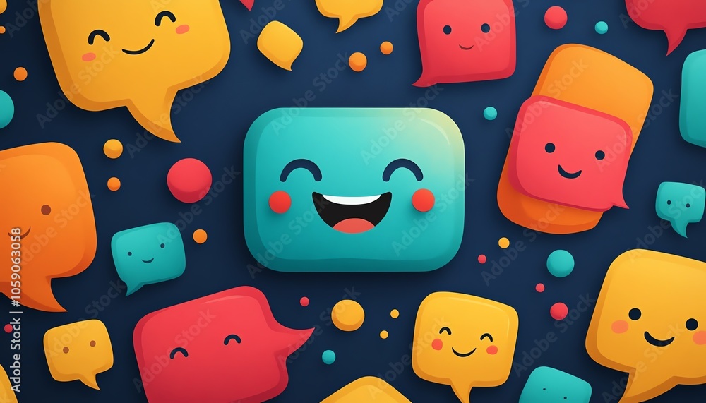 Aufkleber Illustration of a friendly chatbot character with a smiling face, surrounded by colorful speech bubbles, showcasing engaging conversations created with generative AI