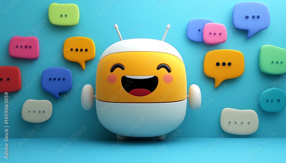 Aufkleber Illustration of a friendly chatbot character with a smiling face, surrounded by colorful speech bubbles, showcasing engaging conversations created with generative AI