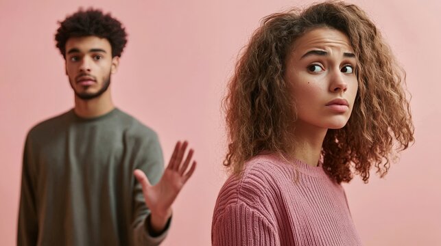 A person looking distant while their partner reaches out, showing signs of avoidant attachment