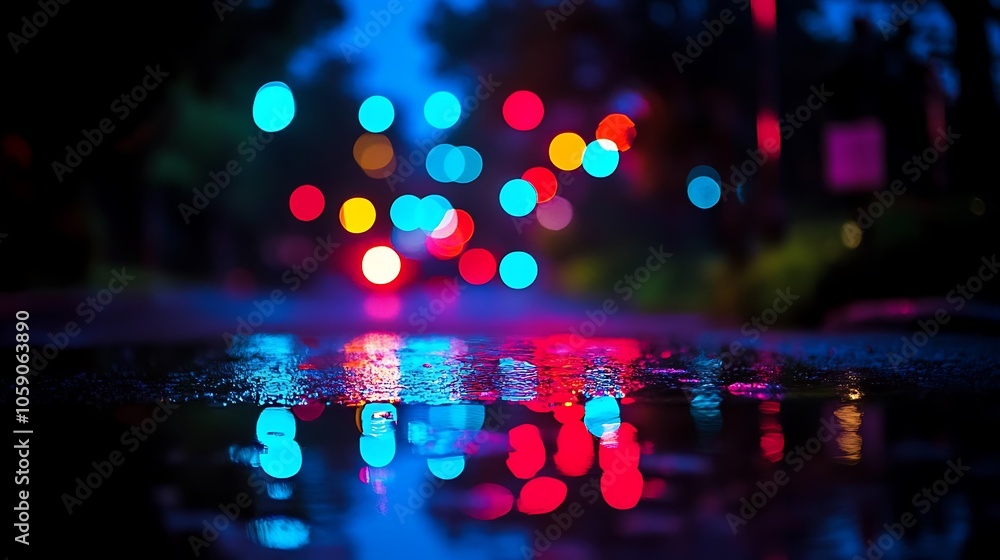 Aufkleber blurred lights reflection in rainy night subtle blur background with space for custom text