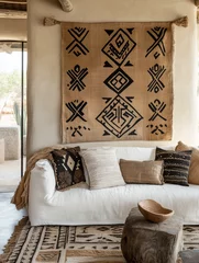 Rolgordijnen zonder boren African Pattern Wall Hanging in Neutral Rustic Living Room © Svetlanamax