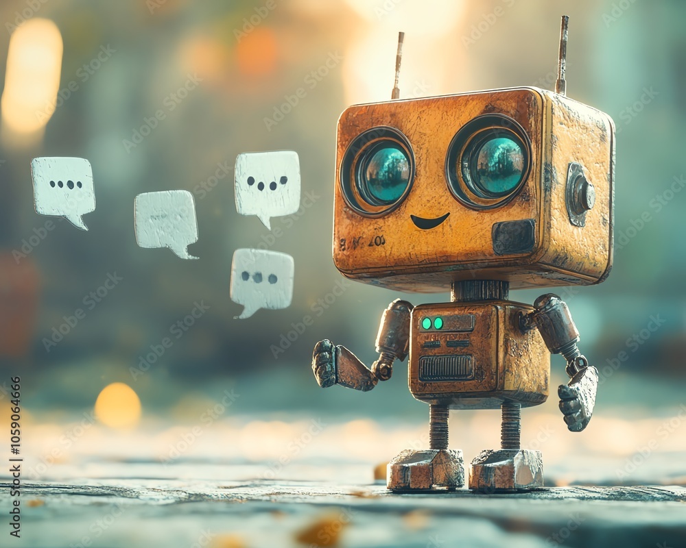 Aufkleber Visual of a chatbot character with playful speech bubbles, emphasizing a friendly and interactive dialogue, representing the userfriendly aspect of generative AI