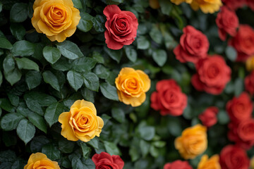 Obraz premium title captivating yellow and red roses in a beautiful floral display