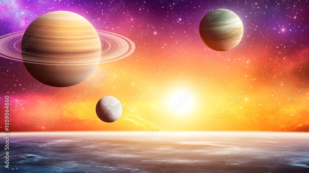 Aufkleber planets in the solar system clean blank canvas with empty space for designs