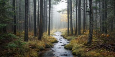 Obraz premium Misty Forest Stream