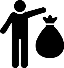 Silhouette of person holding money bag, finance and wealth icon, savings and success illustration
