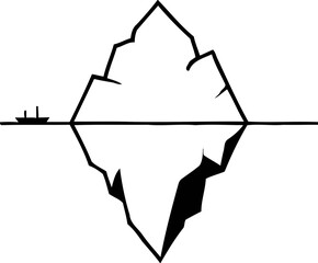 Silhouette of iceberg with ship, nature and underwater icon, iceberg concept illustration
