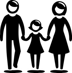 Silhouette of family holding hands, togetherness and unity icon, parents and child illustration

