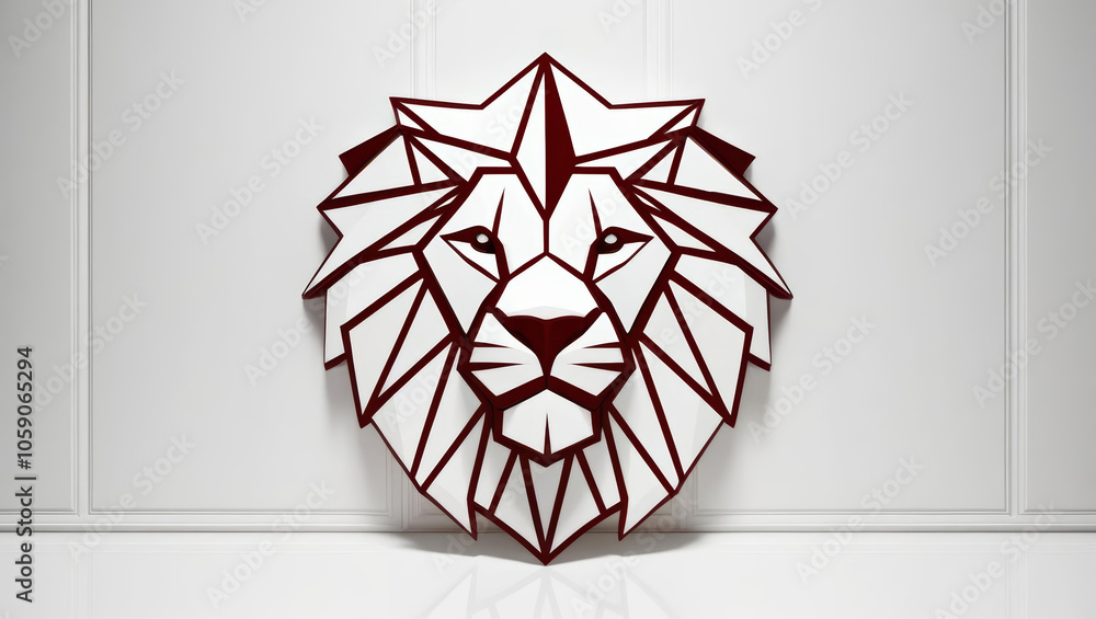 Poster geometric lion head design with sharp lines on white background