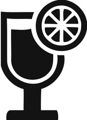 Silhouette of cocktail glass with citrus slice, tropical drink and refreshment icon, summer beverage illustration
