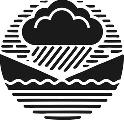 Silhouette of rainy landscape with cloud, nature and weather icon, rainstorm illustration
