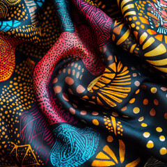 African Fabric with Bold Red, Yellow, and Blue Tribal Patterns