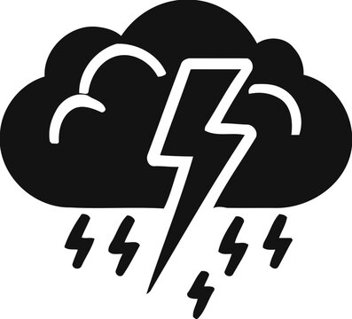 Silhouette of storm cloud with lightning, weather and storm icon, thunderstorm illustration
