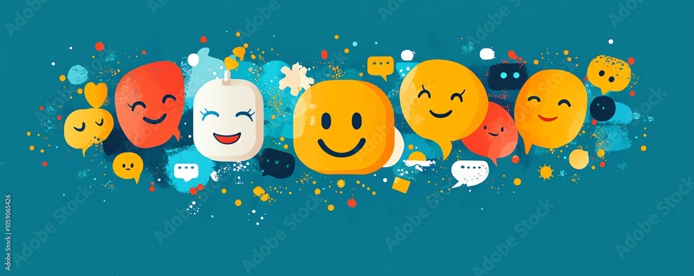 Leinwandbilder Visual representation of a friendly chatbot with a welcoming expression, engaging users through dynamic speech bubbles, emphasizing the power of generative AI in communication