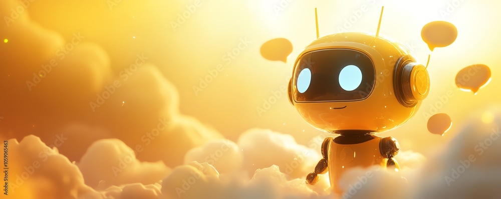 Leinwandbilder Visual representation of a friendly chatbot with a welcoming expression, engaging users through dynamic speech bubbles, emphasizing the power of generative AI in communication
