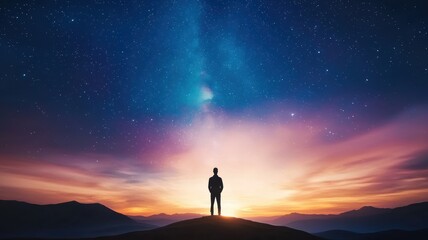 Obraz premium Calm Night Sky with Stars Over Desert Landscape