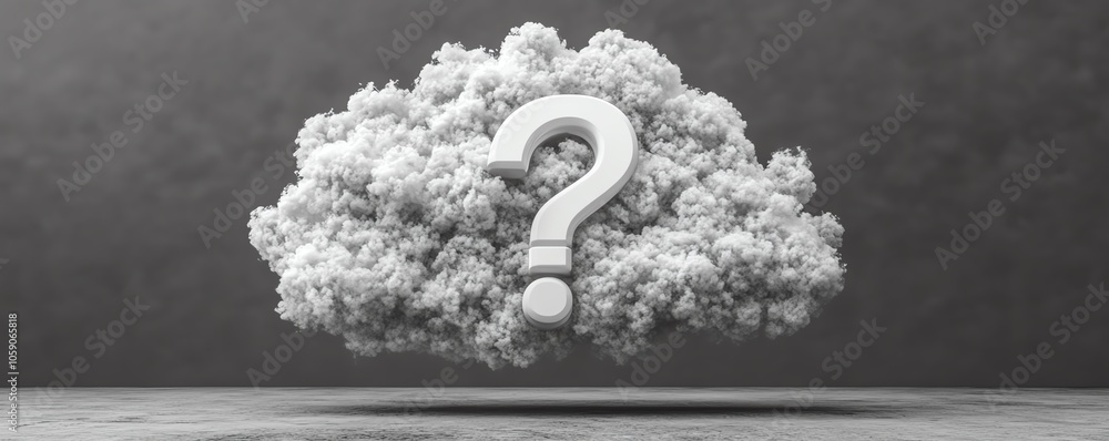Aufkleber visual representation of a cloud filled with question marks and keywords, symbolizing the vast array