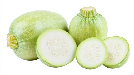 Fresh Green Zucchini with Slices and Whole Vegetables