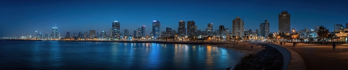 Naklejka premium panoramic photo of the city skyline at night