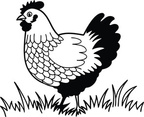 Hen chicken vector logo. farm, poultry, hen, fowl icon Chicken Silhouette, Vector EPS10 Illustration Engraved, vector hen illustration.Chickens,Chickens Head animals art graphic resources vector Eleme