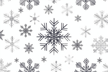 A simple black and white vector pattern of snowflakes on a plain background