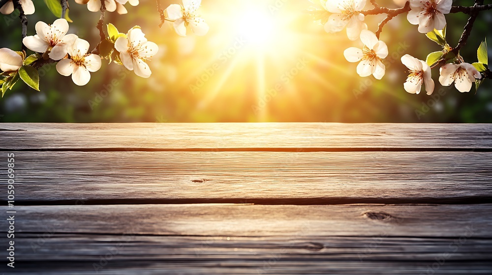 Poster springtime wooden table abstract gradient background with copy space