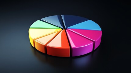 Obraz premium A colorful pie chart with eight segments, representing data visualization in a vibrant design.