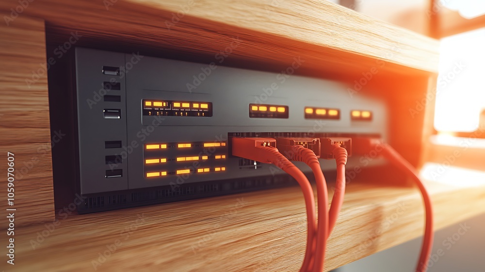 Poster network server with cables simple neutral background with free space for design