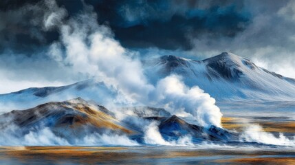 Fototapeta premium Majestic Landscape with Volcanic Eruptions and Clouds