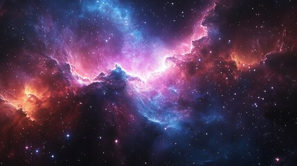 Obraz premium A vibrant nebula with swirling clouds of gas and dust illuminated by distant stars.