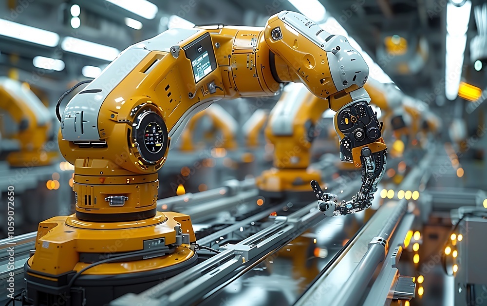 Leinwandbilder a close-up of a robotic arm in a modern factory, showcasing automation technology and precision in m