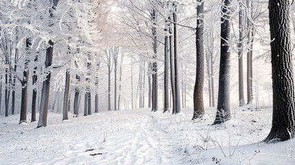 White Wood Covered with Frost: Frosty Landscape