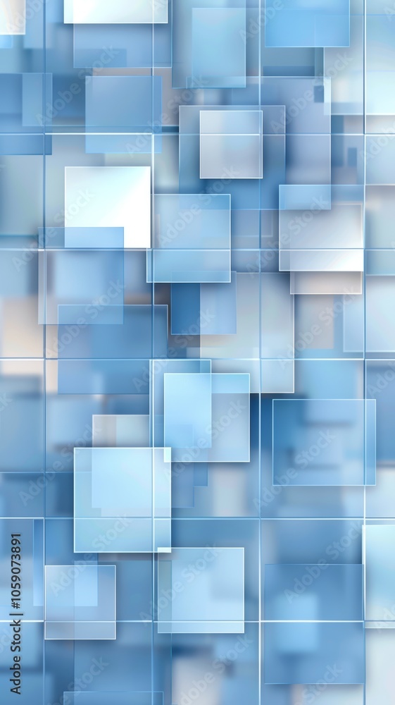 Poster a light blue technology background featuring an abstract arrangement of overlapping squares and rect