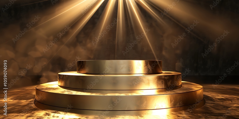 Poster golden podium for product display minimalist white background with space for text