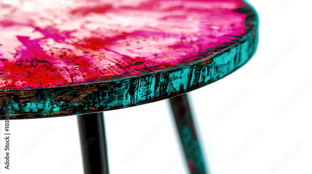 Poster vibrant, artistic table design showcasing striking colors and unique patterns on a white isolate bac