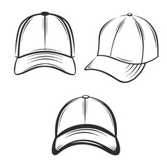 Baseball Cap Silhouette outline Vector Set in white background.