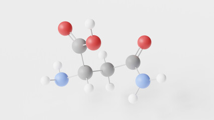 asparagine molecule 3d, molecular structure, ball and stick model, structural chemical formula amino acid