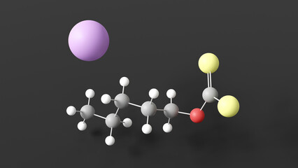 potassium amyl xanthate molecule 3d, molecular structure, ball and stick model, structural chemical formula xanthate