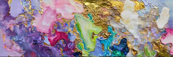 Colorful abstract painting oil and water with 3d golden 24k	