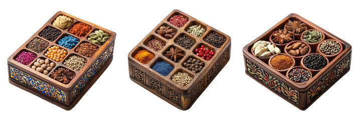Assorted Spices and Nuts in Decorative Boxes
