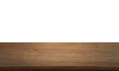 empty wooden table front view isolated on white background.