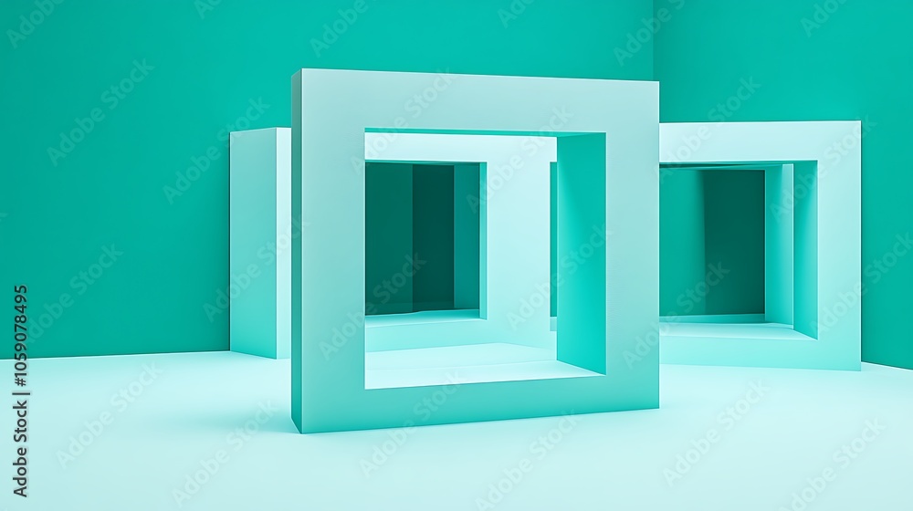 Poster abstract turquoise room with frames light gradient background with room for typography